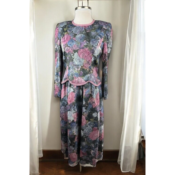 Vintage Unbranded Floral Peplum Dress Secretary Romantic Prairie Layered Size 16 - Picture 16 of 16